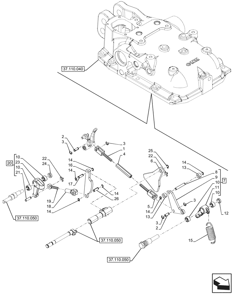 Схема запчастей Case IH FARMALL 100N - (37.110.070) - VAR - 342377, 342378, 342379, 342380, 342381, 744833, 759013 - REAR, HYDRAULIC LIFT, CONTROL LEVER, W/ LIFT-O-MATIC PLUS (37) - HITCHES, DRAWBARS & IMPLEMENT COUPLINGS