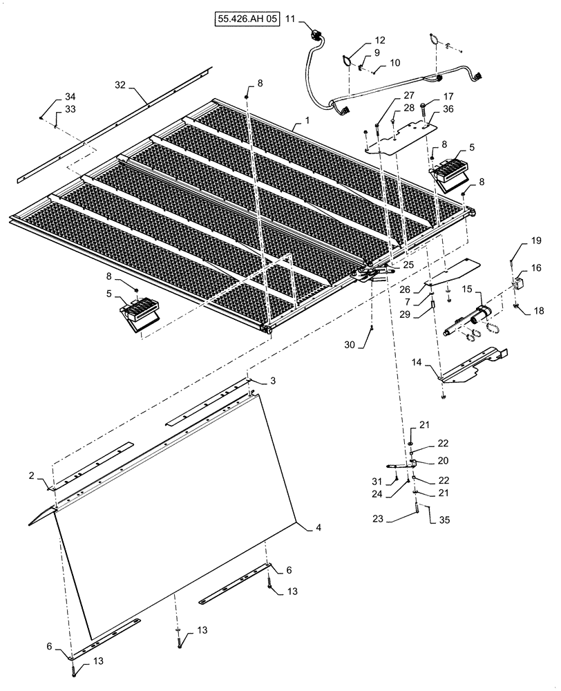 Схема запчастей Case IH 5140 - (74.114.AZ[03]) - VAR - 722721, 722725, 722723, 722719 - REMOTE CONTROL UPPER SIEVE (74) - CLEANING