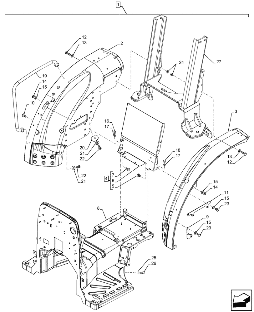 Схема запчастей Case IH FARMALL 80V - (90.110.050) - VAR - 744478 - PLATFORM, REAR FENDER, LOW POSITION, W/O CAB (90) - PLATFORM, CAB, BODYWORK AND DECALS