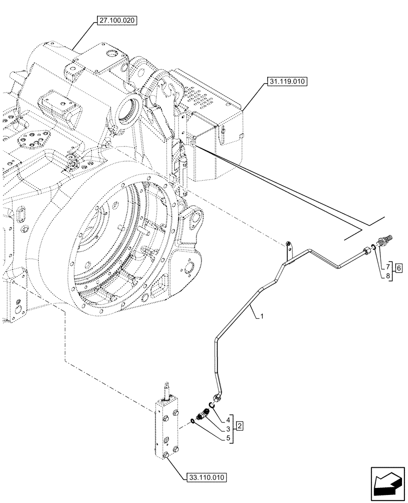 Схема запчастей Case IH OPTUM 300 CVT - (33.110.050) - VAR - 758792 - PARKING LOCK, LINES (33) - BRAKES & CONTROLS