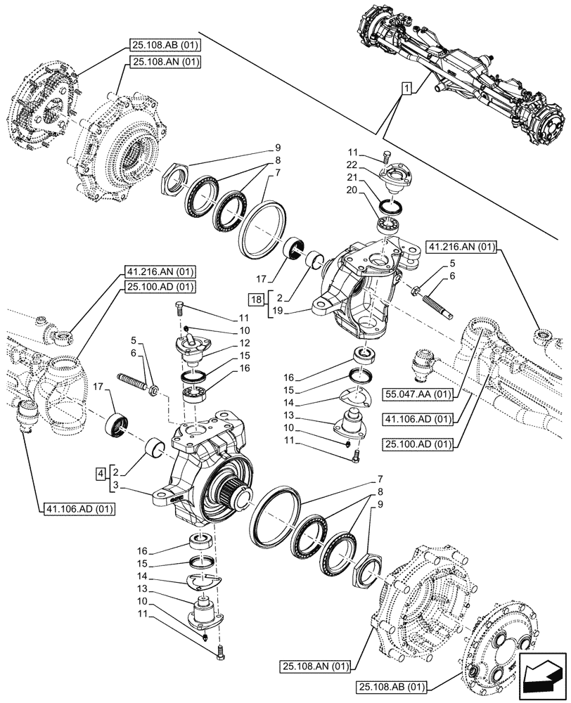 Схема запчастей Case IH MAXXUM 115 - (25.108.AG[01]) - VAR - 390409, 758420, 758421 - FRONT AXLE, W/ HYDRAULIC DIFFERENTIAL LOCK, W/ STEERING SENSORS, W/O WATERPROOF, STEERING KNUCKLE (25) - FRONT AXLE SYSTEM