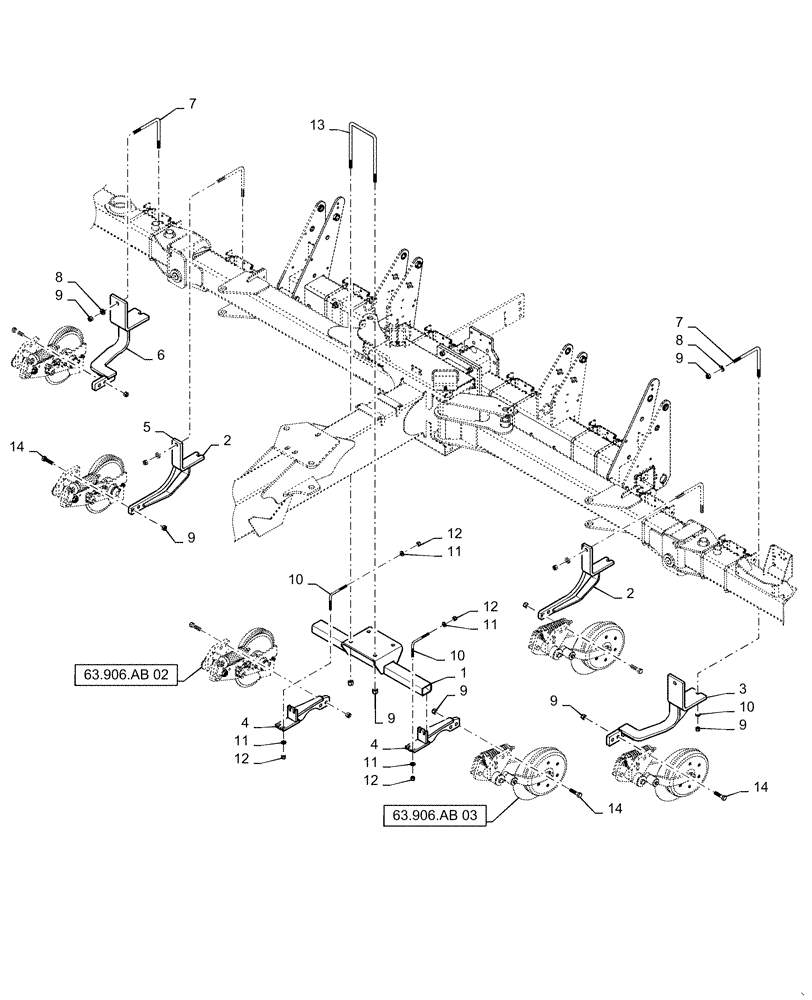 Схема запчастей Case IH 1255 - (63.906.AB[01]) - FERTILIZER COULTER MOUNTING FOR 16 ROW (63) - CHEMICAL APPLICATORS