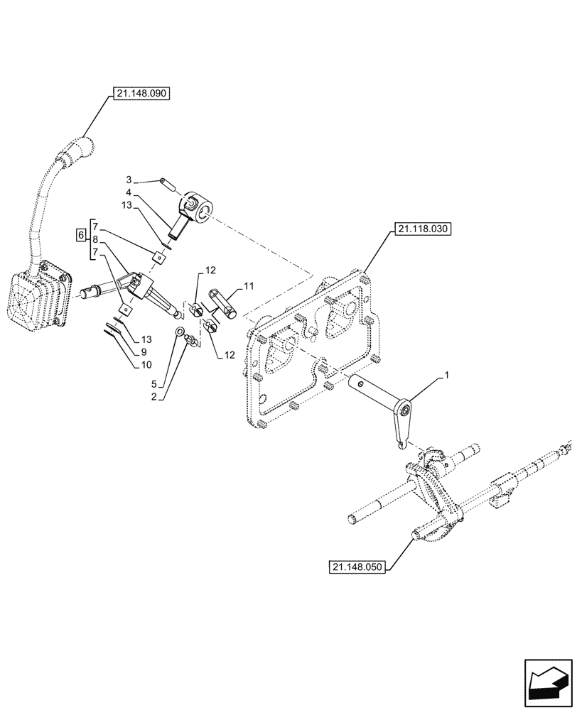 Схема запчастей Case IH FARMALL 100V - (21.148.090) - VAR - 330111, 743548 - TRANSMISSION CONTROL, LINKAGE, SPLITTER, W/O CREEPER (21) - TRANSMISSION