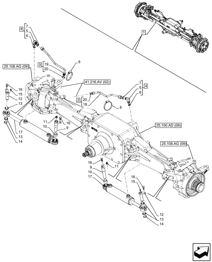 Схема запчастей Case IH MAXXUM 135 - (41.216.AN[12]) - VAR - 392196, 758417, 758418, 758419 - FRONT AXLE, W/ LIMITED SLIP DIFFERENTIAL, STEERING CYLINDER (41) - STEERING