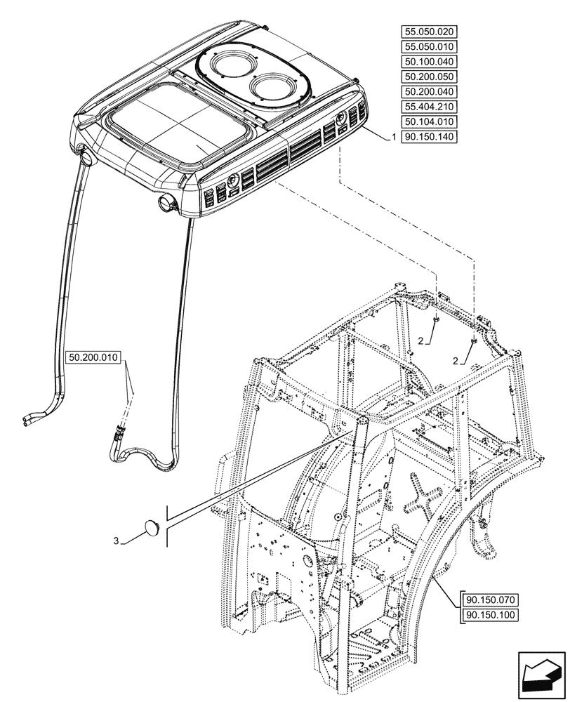 Схема запчастей Case IH FARMALL 90V - (90.150.130) - VAR - 759031 - ROOF, W/ ECO CAB, CAB (90) - PLATFORM, CAB, BODYWORK AND DECALS