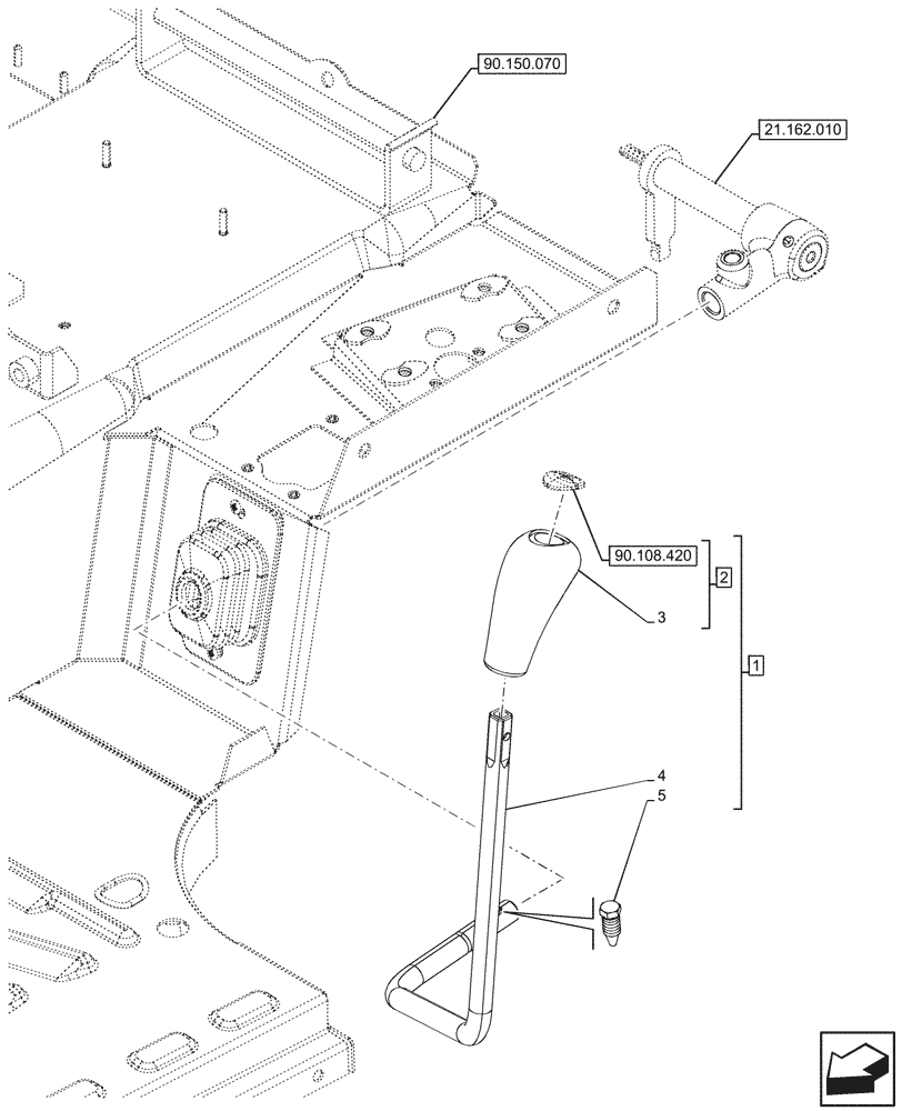 Схема запчастей Case IH FARMALL 100N - (21.162.050) - VAR - 330111, 743548 - FORWARD/REVERSE LEVER, W/O CREEPER, CAB (21) - TRANSMISSION