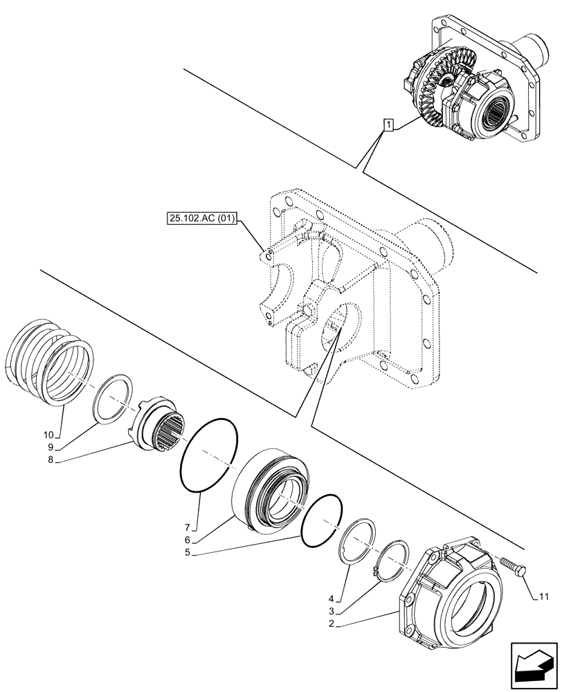 Схема запчастей Case IH MAXXUM 115 - (25.102.AS[01]) - VAR - 390409, 758421 - FRONT AXLE, W/ HYDRAULIC DIFFERENTIAL LOCK, W/ STEERING SENSORS, W/O WATERPROOF, DIFFERENTIAL LOCK (25) - FRONT AXLE SYSTEM
