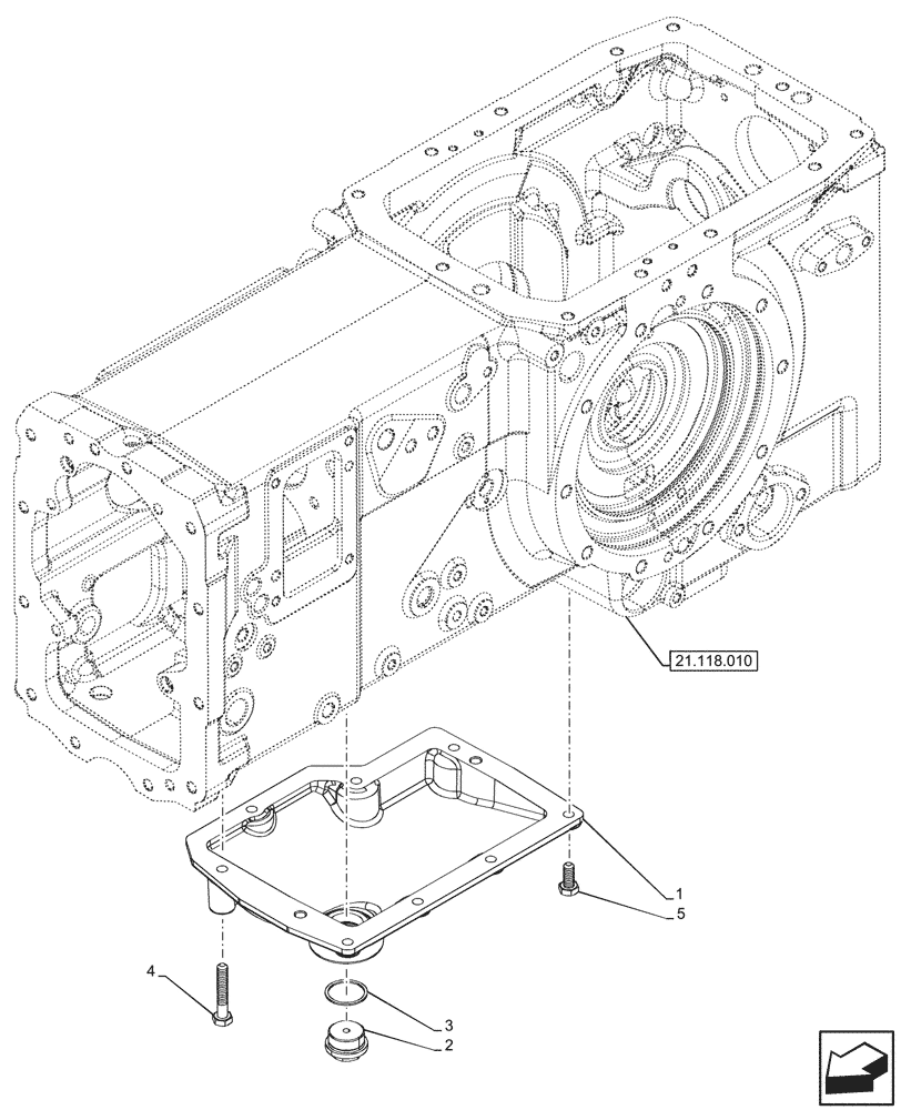 Схема запчастей Case IH FARMALL 110N - (21.200.010) - TRANSMISSION, DROP BOX, SHUTTLE, 2WD (21) - TRANSMISSION