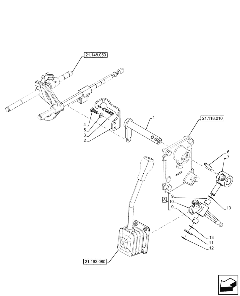 Схема запчастей Case IH FARMALL 80V - (21.162.020) - VAR - 330111, 743548 - FORWARD/REVERSE LEVER, SPLITTER, W/O CREEPER (21) - TRANSMISSION