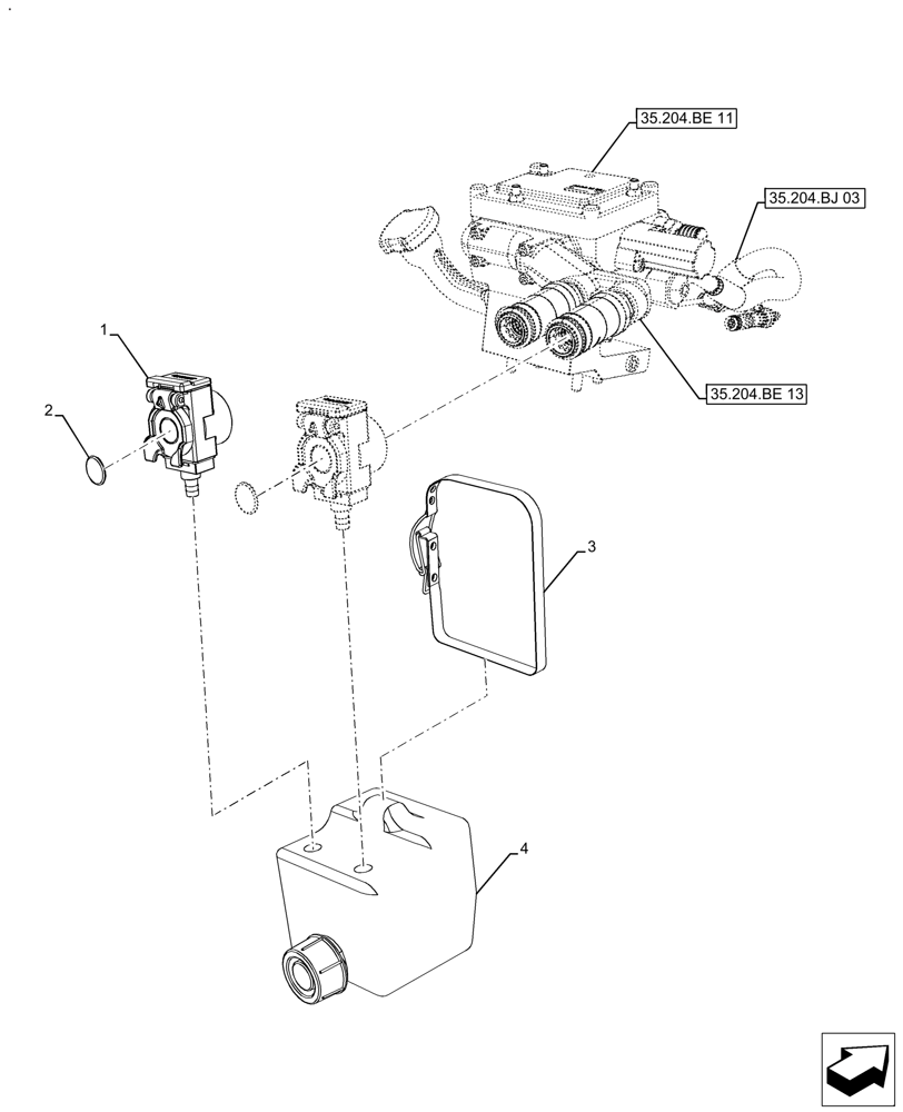Схема запчастей Case IH FARMALL 110A - (35.204.BE[12]) - VAR - 429471, 429476 - REMOTE CONTROL VALVE (1 VALVE), NOT APPLY FOR NAR (35) - HYDRAULIC SYSTEMS