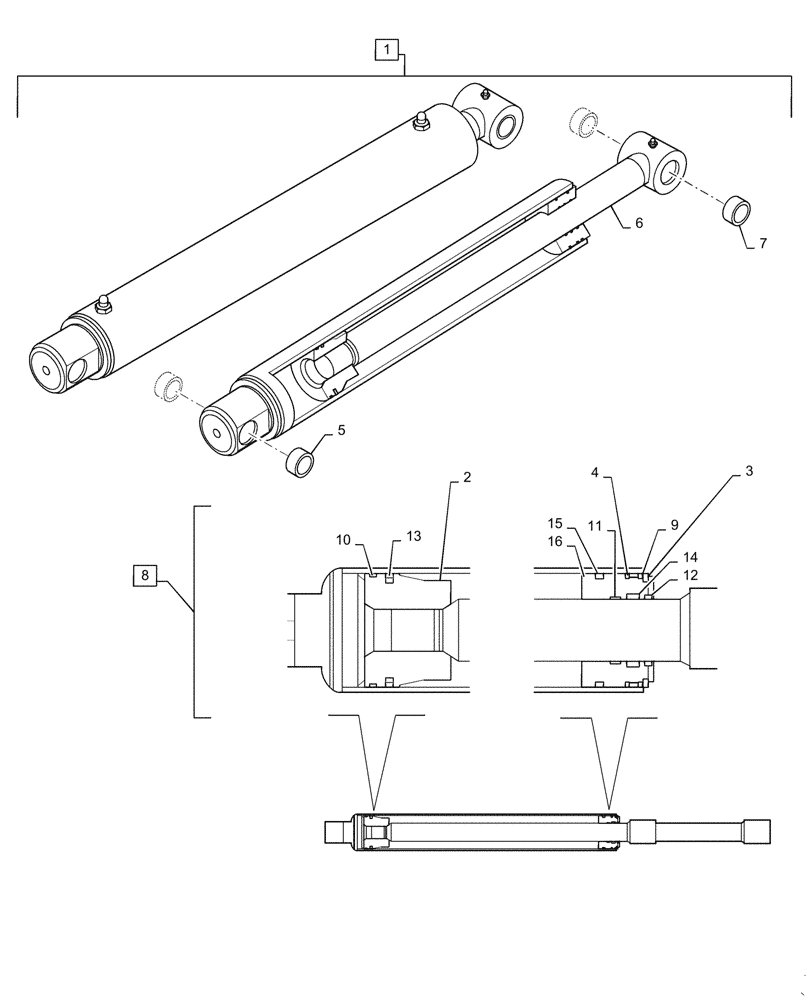 Схема запчастей Case IH L765 - (35.723.050[02]) - BUCKET CYLINDER, HYDRAULIC CYLINDER - NSL (35) - HYDRAULIC SYSTEMS