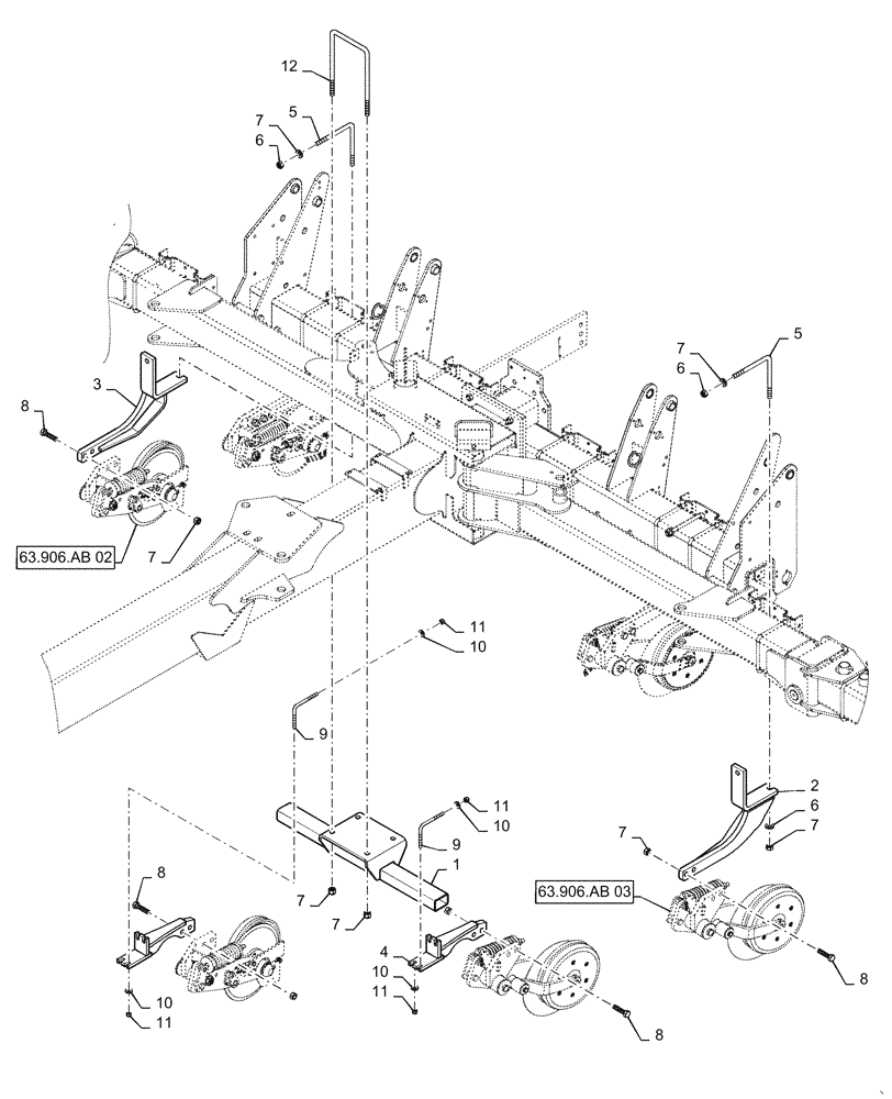 Схема запчастей Case IH 1255 - (63.906.AB[01]) - FERTILIZER COULTER MOUNTING FOR 12 ROW (63) - CHEMICAL APPLICATORS