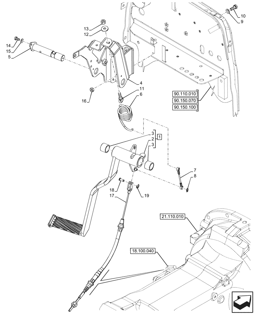 Схема запчастей Case IH FARMALL 90V - (18.100.020) - VAR - 743381, 743508 - CLUTCH, PEDAL, FLEXIBLE CONTROL (18) - CLUTCH