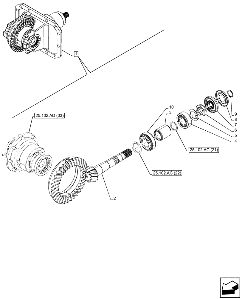 Схема запчастей Case IH MAXXUM 150 - (25.102.AC[20]) - VAR - 392196, 758417, 758418, 758419 - FRONT AXLE, W/ LIMITED SLIP DIFFERENTIAL, DIFFERENTIAL, BEVEL GEAR (25) - FRONT AXLE SYSTEM