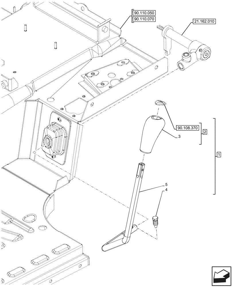 Схема запчастей Case IH FARMALL 90N - (21.162.040) - VAR - 330111, 743548 - FORWARD/REVERSE LEVER, W/O CREEPER, W/O CAB (21) - TRANSMISSION