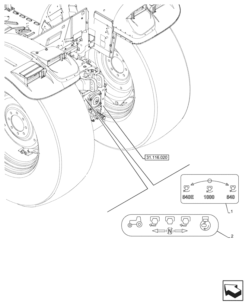Схема запчастей Case IH FARMALL 80V - (90.108.340) - VAR - 330817 - DECAL, PTO 540/540E/1000 RPM (90) - PLATFORM, CAB, BODYWORK AND DECALS
