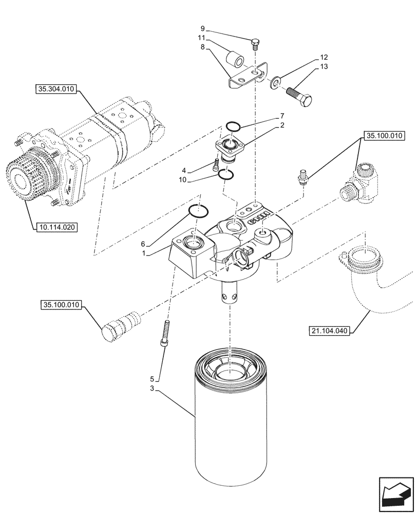 Схема запчастей Case IH FARMALL 100N - (21.104.050) - VAR - 342266, 342267, 759011 - TRANSMISSION OIL, FILTER, 80L/MIN, CAB (21) - TRANSMISSION
