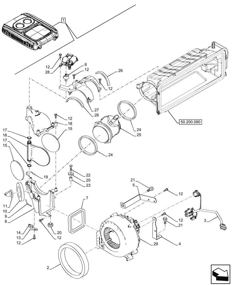 Схема запчастей Case IH FARMALL 90V - (55.050.060) - VAR - 759033 - AIR CONDITIONER, W/ SUPER ECO CAB, ACTUATOR, ELECTRIC BLOWER, FLOW DIVIDER, CAB (55) - ELECTRICAL SYSTEMS
