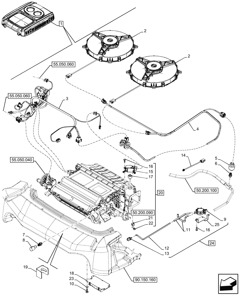 Схема запчастей Case IH FARMALL 90V - (55.050.050) - VAR - 759033 - AIR CONDITIONER, W/ SUPER ECO CAB, HARNESS, SENSOR, CAB (55) - ELECTRICAL SYSTEMS
