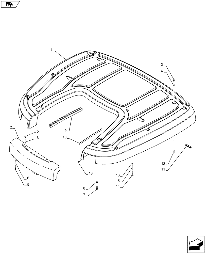 Схема запчастей Case IH PUMA 185 - (90.150.0302[01]) - DELUXE CAB WITH HEATER AND AIR CONDITIONING WITH HIGH VISIBILITY PANEL - ROOF - ISO (VAR.728070-729096-743628) (90) - PLATFORM, CAB, BODYWORK AND DECALS