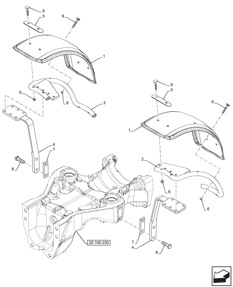 Схема запчастей Case IH FARMALL 90V - (90.116.030) - VAR - 337496 - FRONT FENDER, 4WD (90) - PLATFORM, CAB, BODYWORK AND DECALS
