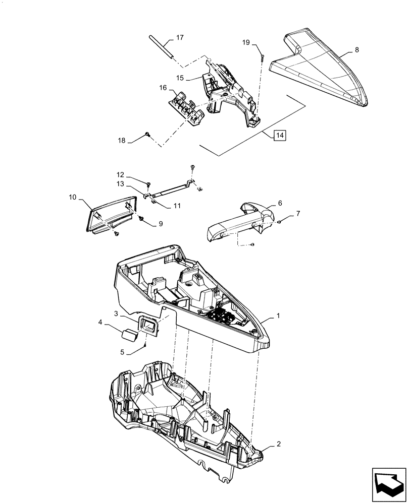 Схема запчастей Case IH MAGNUM 280 - (90.151.AG[01]) - ARMREST (90) - PLATFORM, CAB, BODYWORK AND DECALS