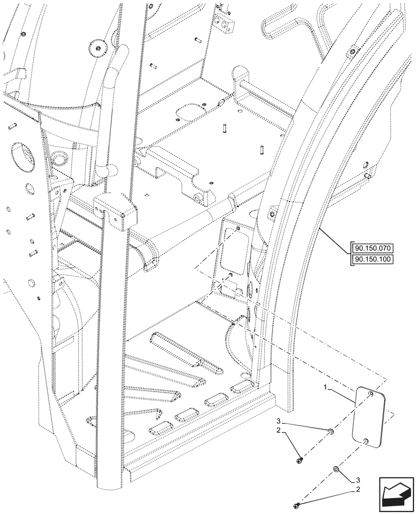 Схема запчастей Case IH FARMALL 90V - (90.150.170) - VAR - 743509, 330273 - CAB, PLATE (90) - PLATFORM, CAB, BODYWORK AND DECALS