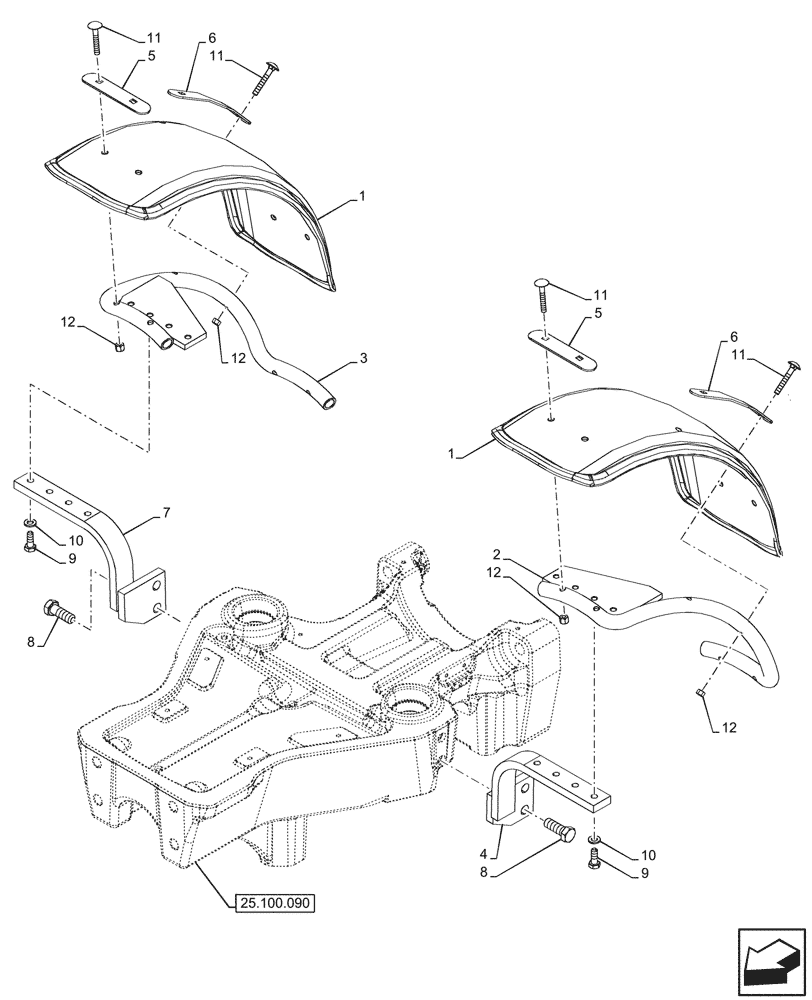 Схема запчастей Case IH FARMALL 80V - (90.116.020) - VAR - 330863 - FRONT FENDER, 2WD (90) - PLATFORM, CAB, BODYWORK AND DECALS