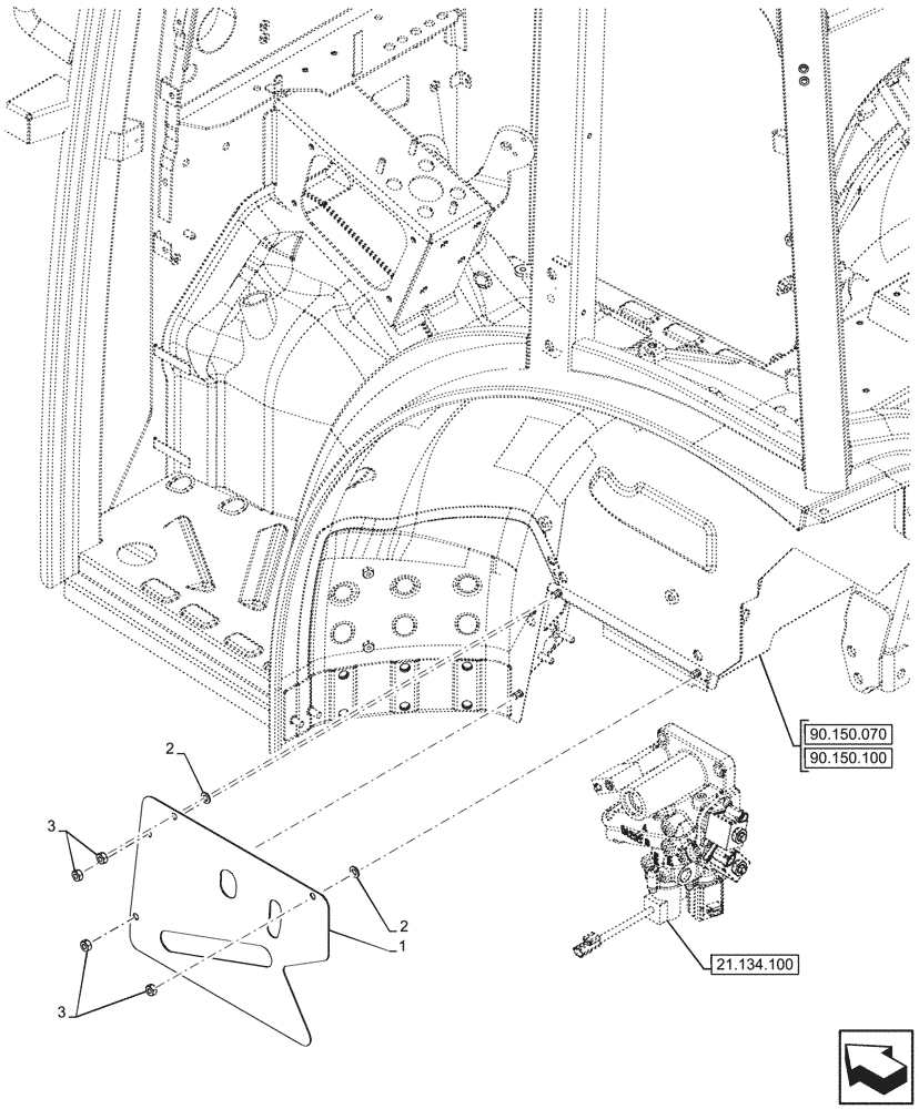 Схема запчастей Case IH FARMALL 80N - (90.116.240) - VAR - 743509, 330273 - REAR FENDER, GUARD, CAB (90) - PLATFORM, CAB, BODYWORK AND DECALS