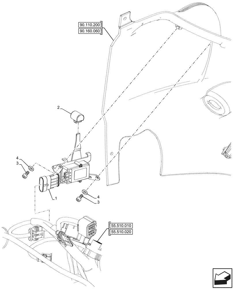 Схема запчастей Case IH FARMALL 80N - (55.525.010) - VAR - 759028, 759029, 759031, 759033 - ACCELERATOR HAND CONTROL LINKAGE (55) - ELECTRICAL SYSTEMS