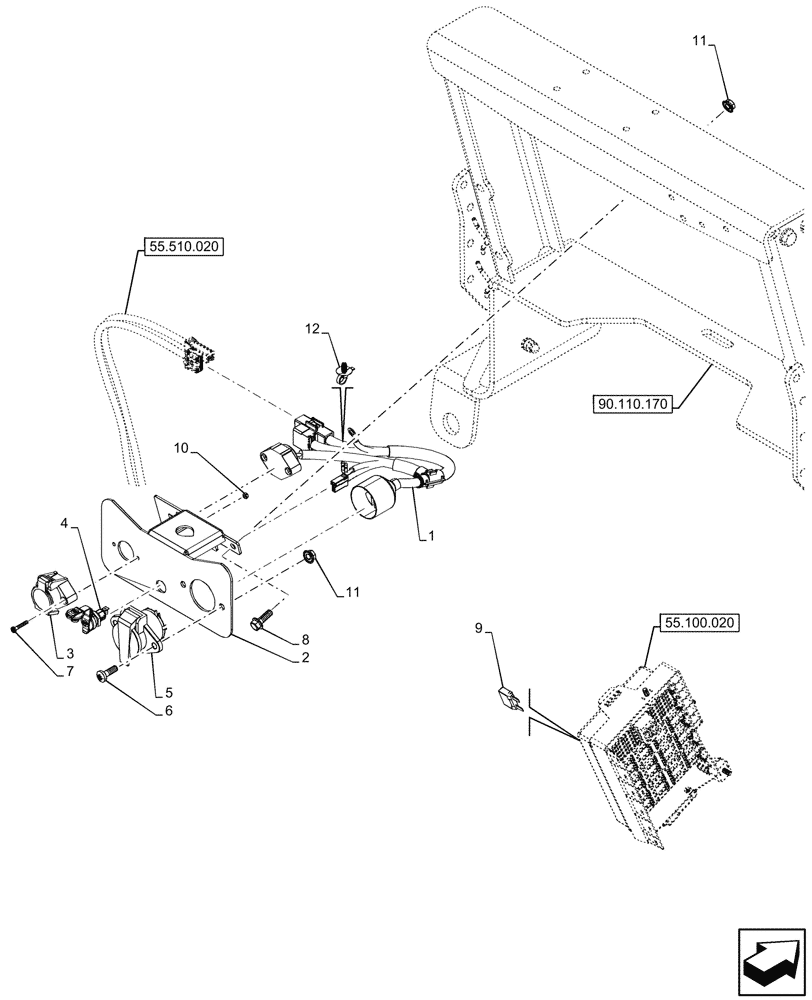 Схема запчастей Case IH FARMALL 80N - (55.510.110) - POWER SOCKET, REAR, W/O CAB (55) - ELECTRICAL SYSTEMS