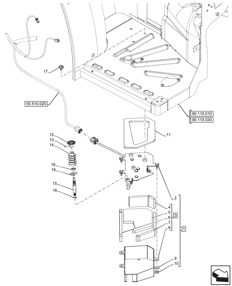 Схема запчастей Case IH FARMALL 100V - (55.525.020) - VAR - 759028, 759029 - FOOT, THROTTLE, W/O CAB (55) - ELECTRICAL SYSTEMS
