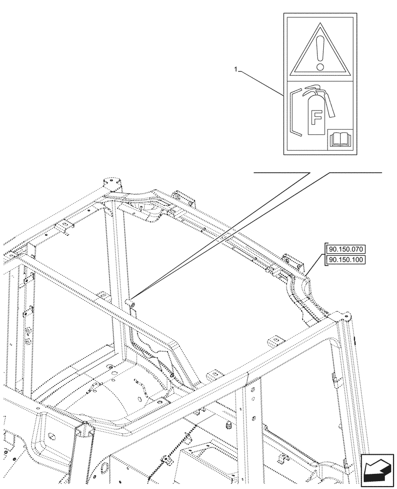 Схема запчастей Case IH FARMALL 80V - (90.108.150) - DECAL, WARNING, FIRE EXTINGUISHER, CAB (90) - PLATFORM, CAB, BODYWORK AND DECALS