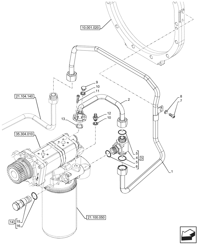 Схема запчастей Case IH FARMALL 110V - (21.104.130) - VAR - 743915, 743970 - DELIVERY PIPE, STEERING LINE, W/O TRAILER BRAKE VALVE (21) - TRANSMISSION