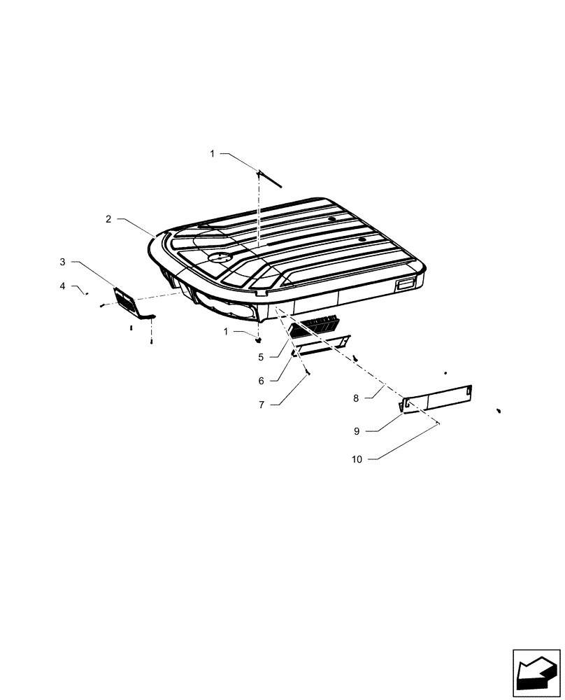 Схема запчастей Case IH A8800 - (90.150.BG[02]) - CAB ROOF (90) - PLATFORM, CAB, BODYWORK AND DECALS