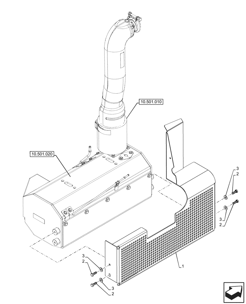 Схема запчастей Case IH FARMALL 80N - (10.501.050) - VAR - 342353, 342354, 743915 - EXHAUST, MUFFLER, PROTECTION, W/O MID MOUNT VALVES, W/O CAB (10) - ENGINE