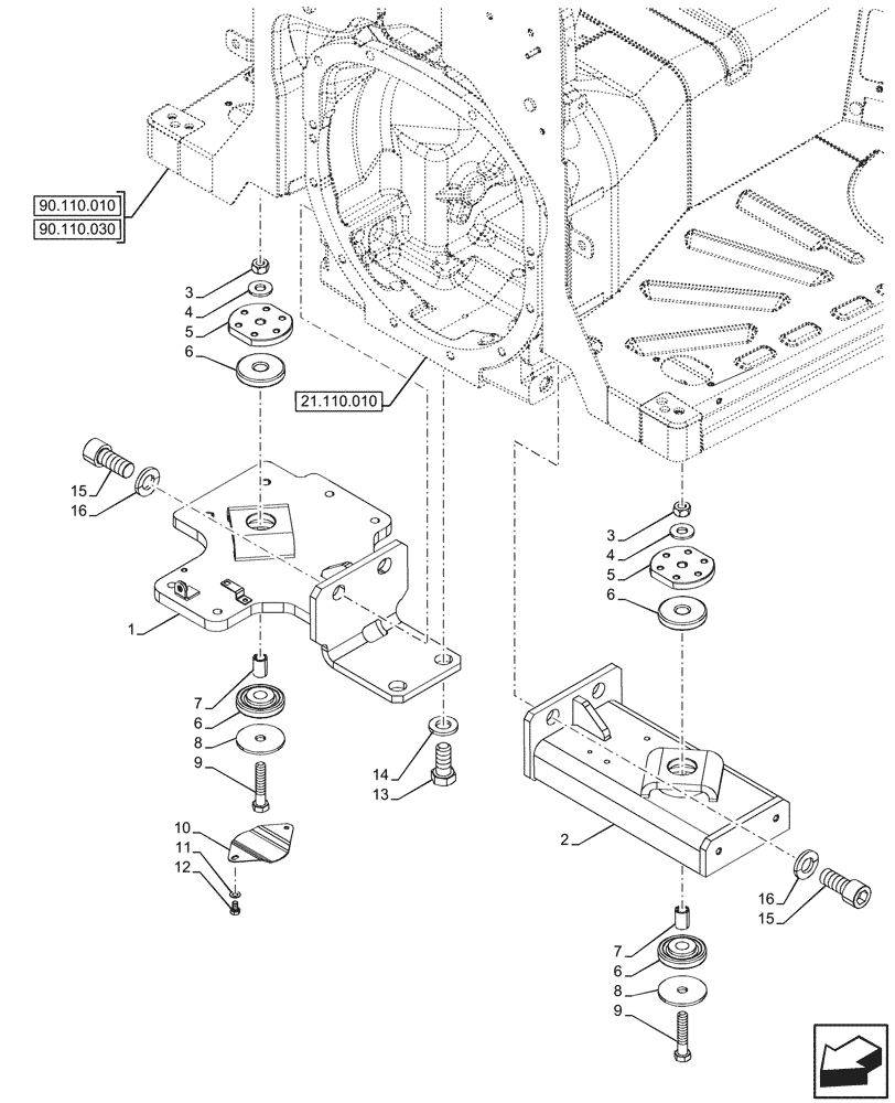 Схема запчастей Case IH FARMALL 80V - (90.110.180) - VAR - 759028, 759029 - PLATFORM, SUPPORT, FRONT, W/O CAB (90) - PLATFORM, CAB, BODYWORK AND DECALS