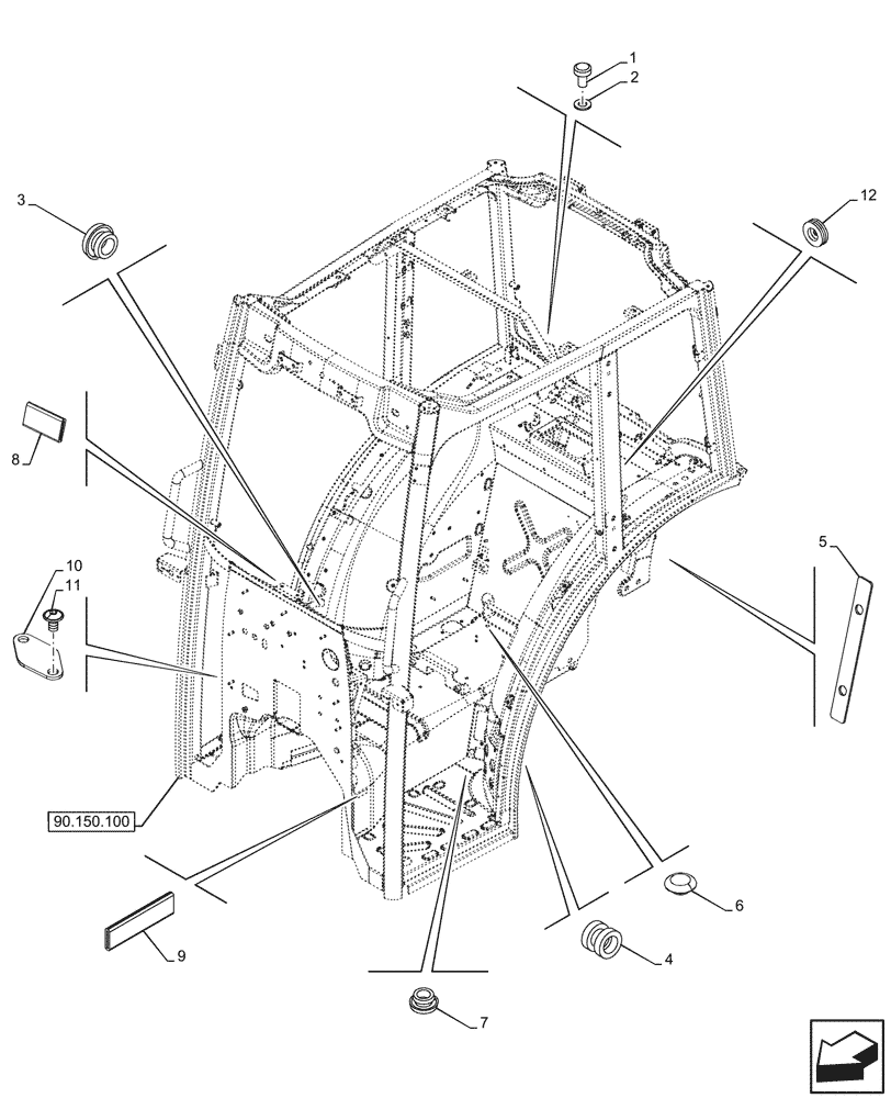 Схема запчастей Case IH FARMALL 90V - (90.150.110) - VAR - 759031, 759033 - FRAME, PLATE, PLUGS, CAB (90) - PLATFORM, CAB, BODYWORK AND DECALS