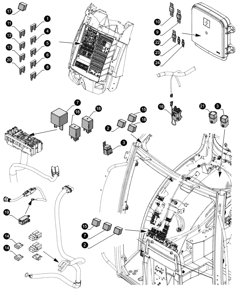Схема запчастей Case IH MAXXUM 145 - (05.100.04[03]) - MAINTENANCE PARTS - FUSES (05) - SERVICE & MAINTENANCE