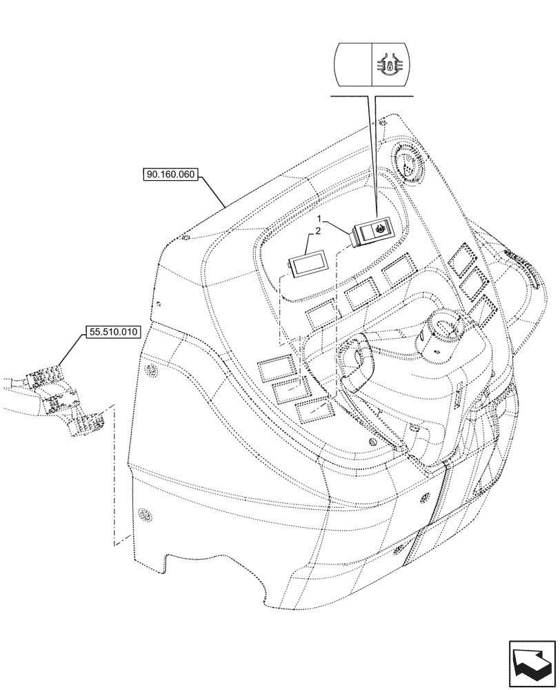 Схема запчастей Case IH FARMALL 90V - (55.542.010) - VAR - 759031, 759033 - DIFFERENTIAL LOCK, SWITCH, CAB (55) - ELECTRICAL SYSTEMS