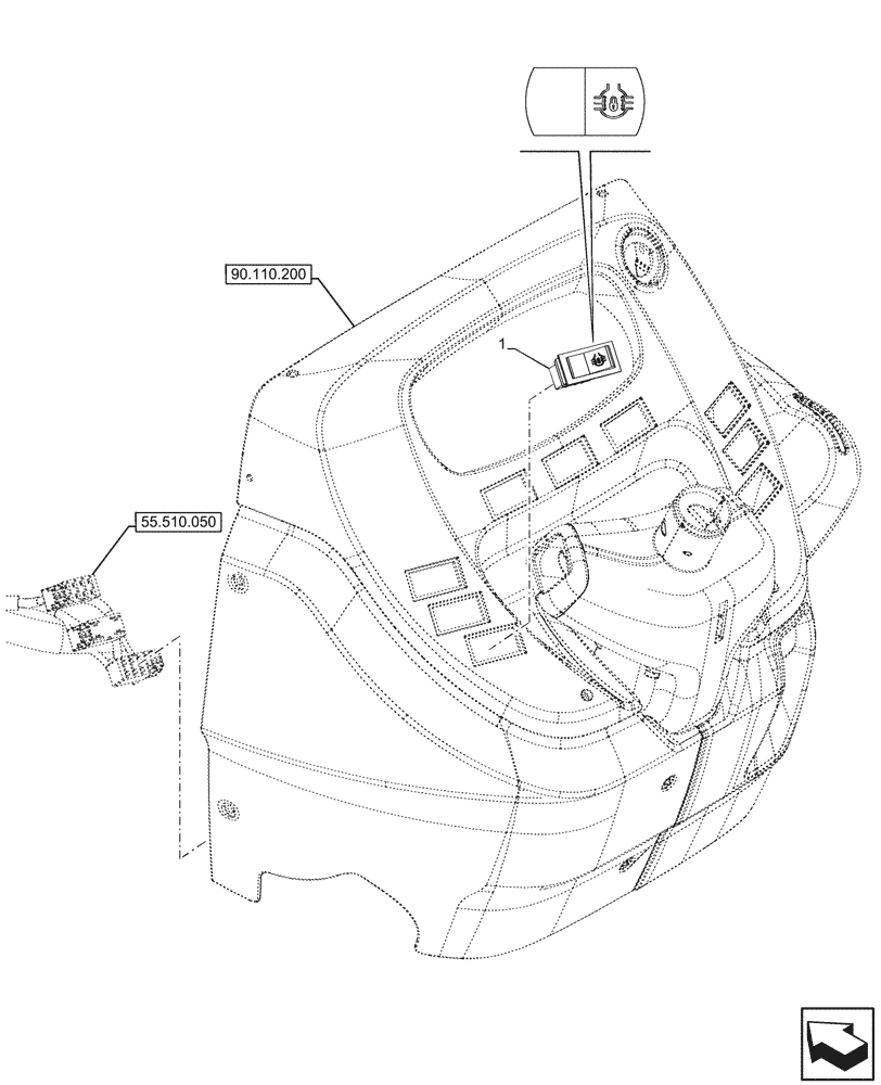 Схема запчастей Case IH FARMALL 80N - (55.542.020) - VAR - 342270, 342271, 759028, 759029 - DIFFERENTIAL LOCK, SWITCH, W/O CAB (55) - ELECTRICAL SYSTEMS