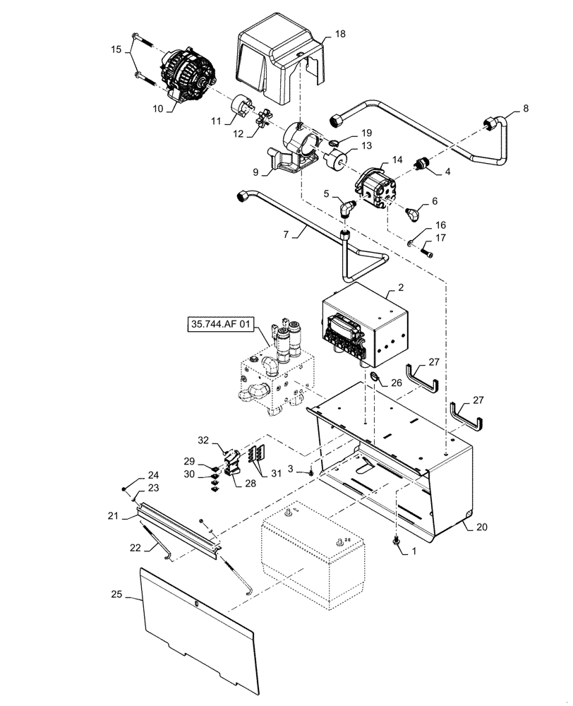 Схема запчастей Case IH 2150 - (55.301.AA[01]) - ALTERNATOR AND BATTERY BOX (55) - ELECTRICAL SYSTEMS