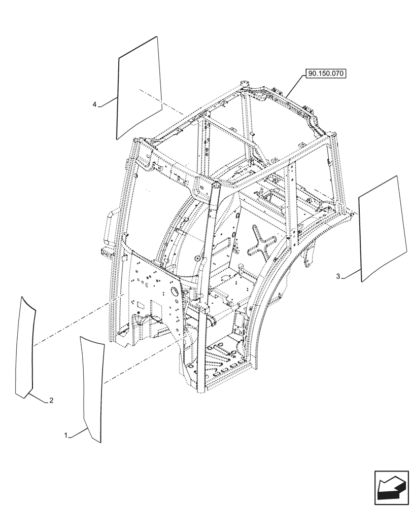 Схема запчастей Case IH FARMALL 80V - (90.156.010) - VAR - 759031, 759033 - GLASS, CAB (90) - PLATFORM, CAB, BODYWORK AND DECALS