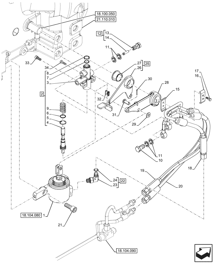Схема запчастей Case IH FARMALL 90V - (18.104.070) - VAR - 341972, 341973, 341974 - PTO CLUTCH, CYLINDER, MID-MOUNT CONTROL VALVE, CAB (18) - CLUTCH
