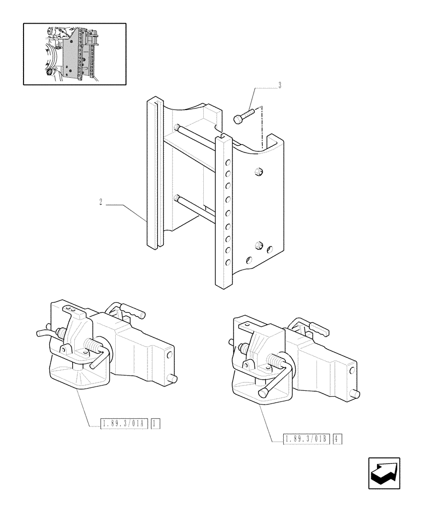Схема запчастей Case IH JX1075C - (1.89.3/01[01]) - (VAR.216) SWIVEL HOOK FOR EEC, VERTICAL ADJUST SLIDING (GERMANY) W/CAB - TOW HOOK (09) - IMPLEMENT LIFT