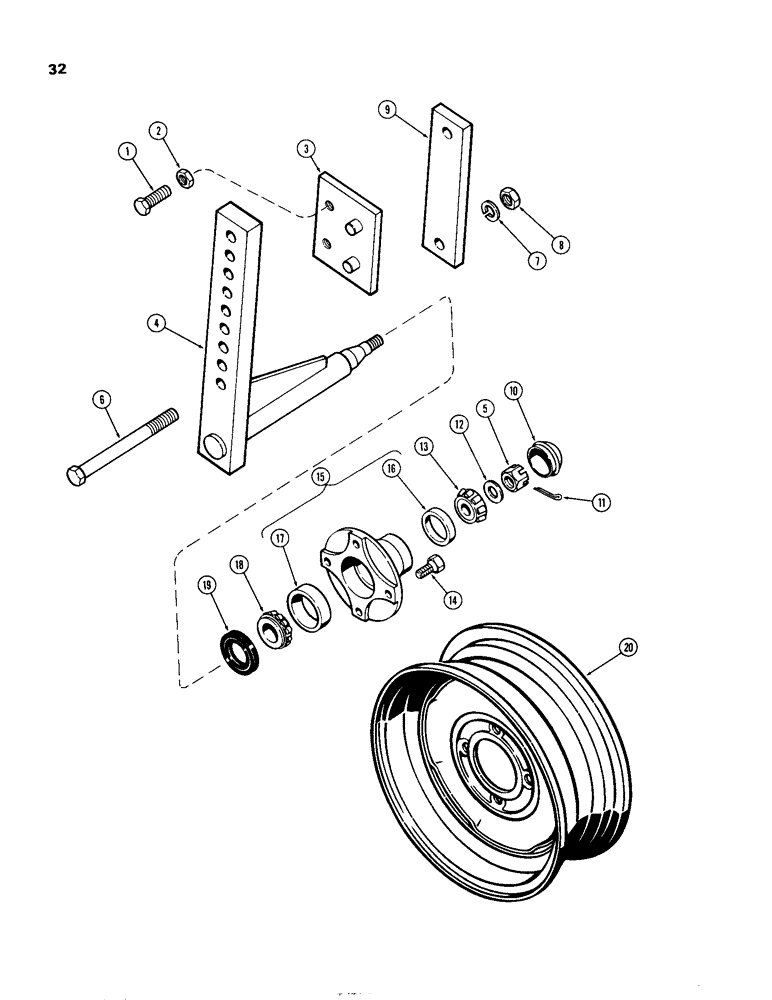 Схема запчастей Case IH 8300-SERIES - (32) - GAUGE WHEEL AND AXLE, FRONT 