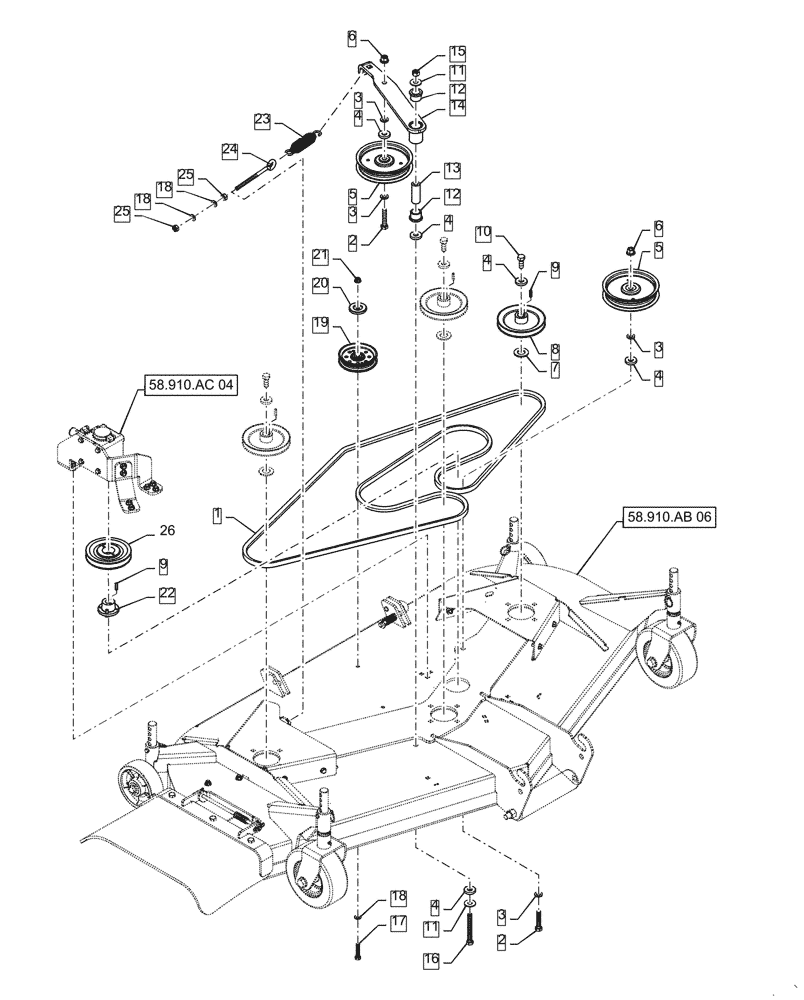 Схема запчастей Case IH MW266S - (58.910.AC[02]) - VAR - 717966206 - MOWER DECK PULLEY DRIVE (ASN YFWWB5017) (58) - ATTACHMENTS/HEADERS