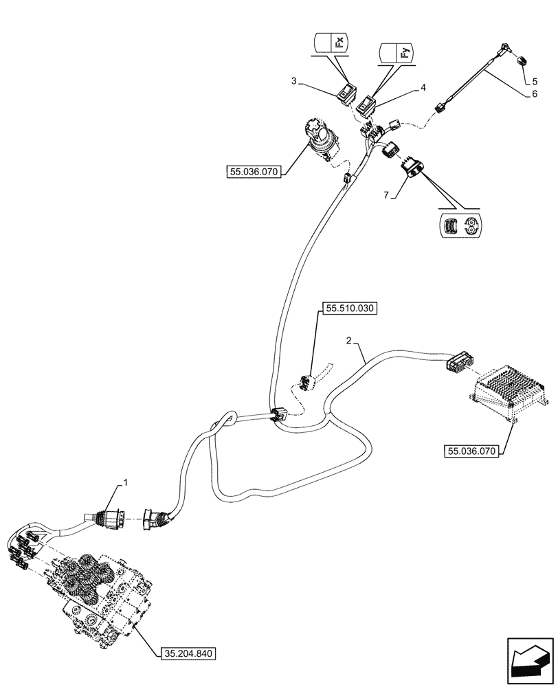 Схема запчастей Case IH FARMALL 90V - (55.036.060) - VAR - 759021 - MID-MOUNT CONTROL VALVE, ELECTRICAL, HARNESS, SWITCH, CAB (55) - ELECTRICAL SYSTEMS