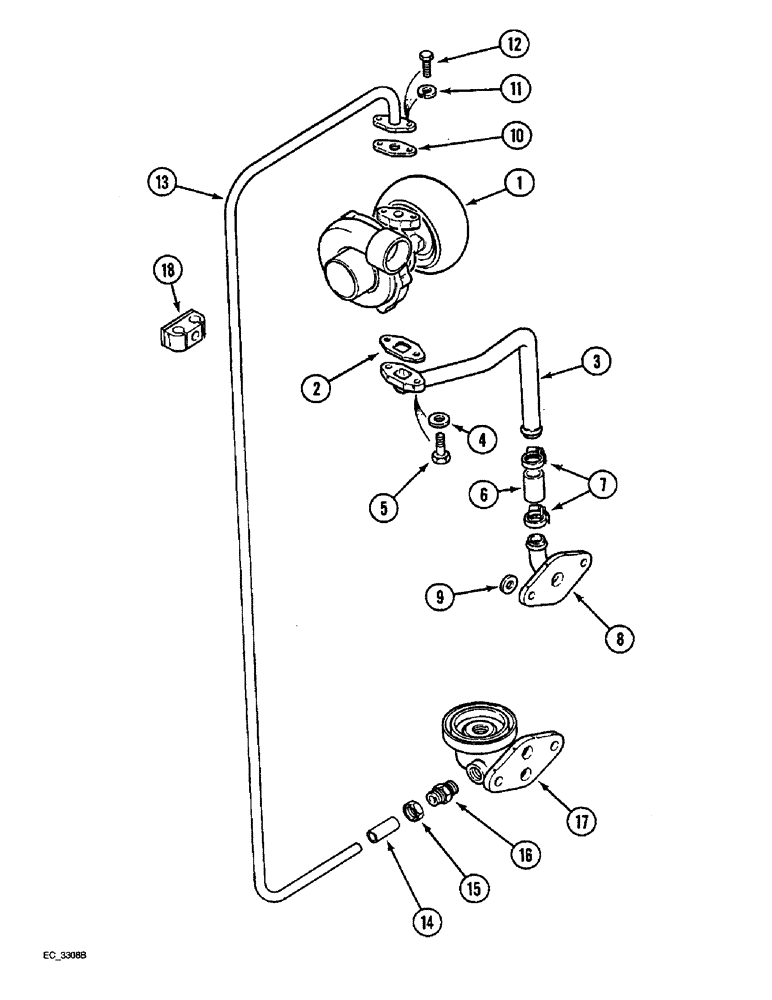 Схема запчастей Case IH 4240 - (2-44) - TURBOCHARGER TUBES AND HOSES, MODEL 4240 ONLY (02) - ENGINE