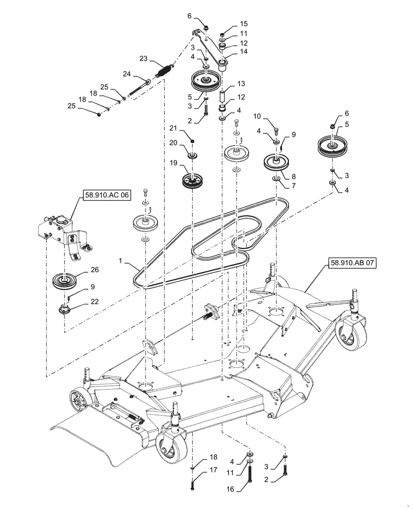 Схема запчастей Case IH MW266S - (58.910.AC[05]) - VAR - 717966256, 717966276 - MOWER DECK PULLEY DRIVE (58) - ATTACHMENTS/HEADERS
